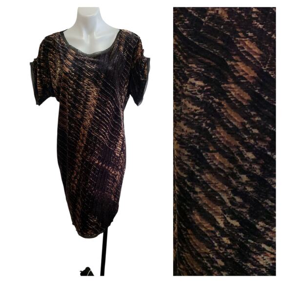Vintage Y2K NY & Co Velvet Shift Dress Small Grunge Black Brown Animal Print - Picture 1 of 9